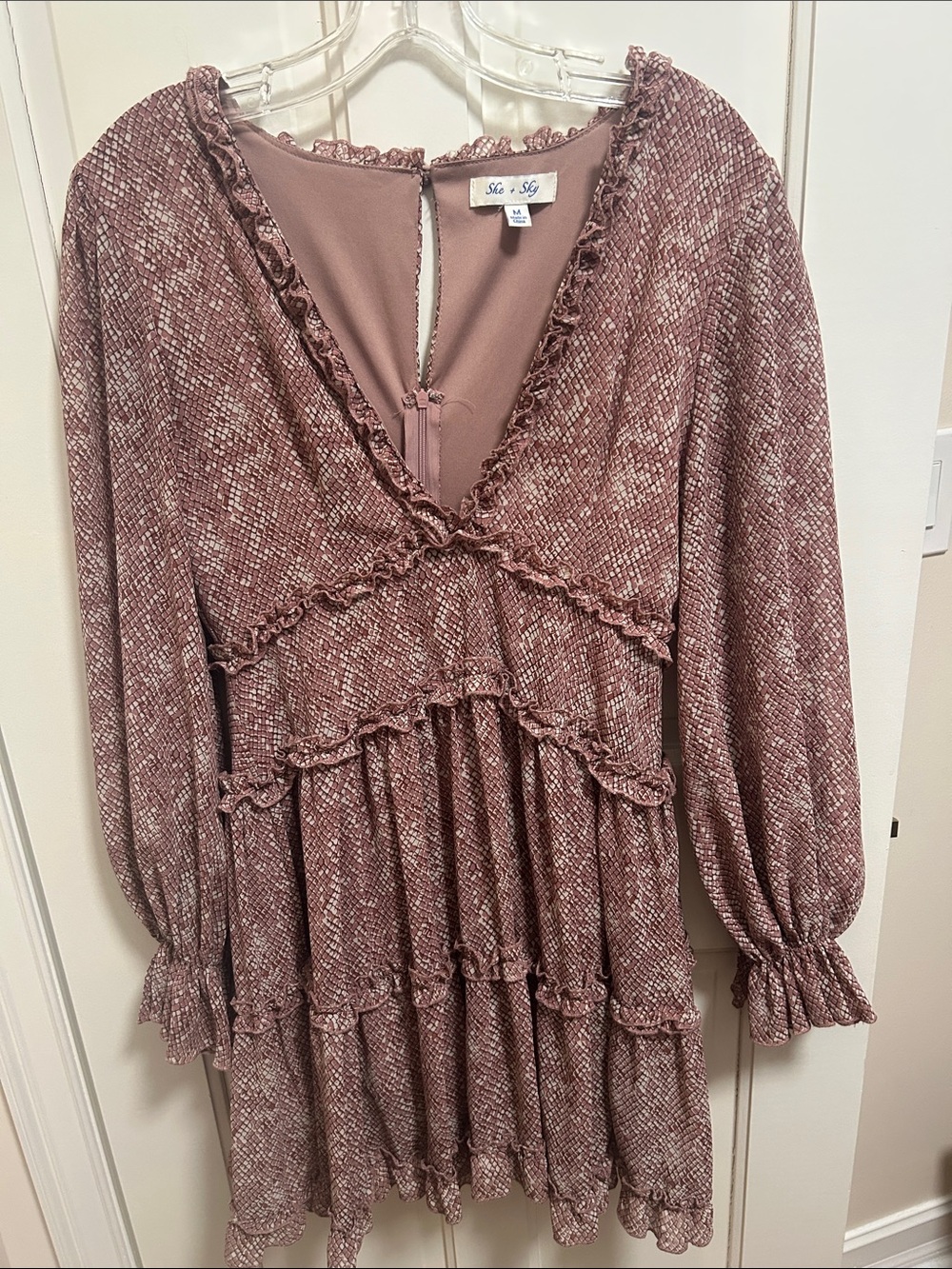 Mauve Ruffle Tiered Long Sleeve Dress - Pinkish Brown